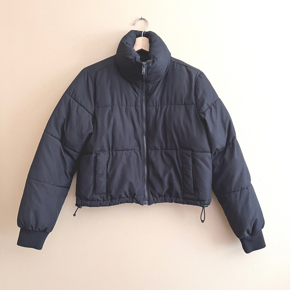 Abercrombie & Fitch Womens Black Cropped Puffer Jacket Full Zip Size M